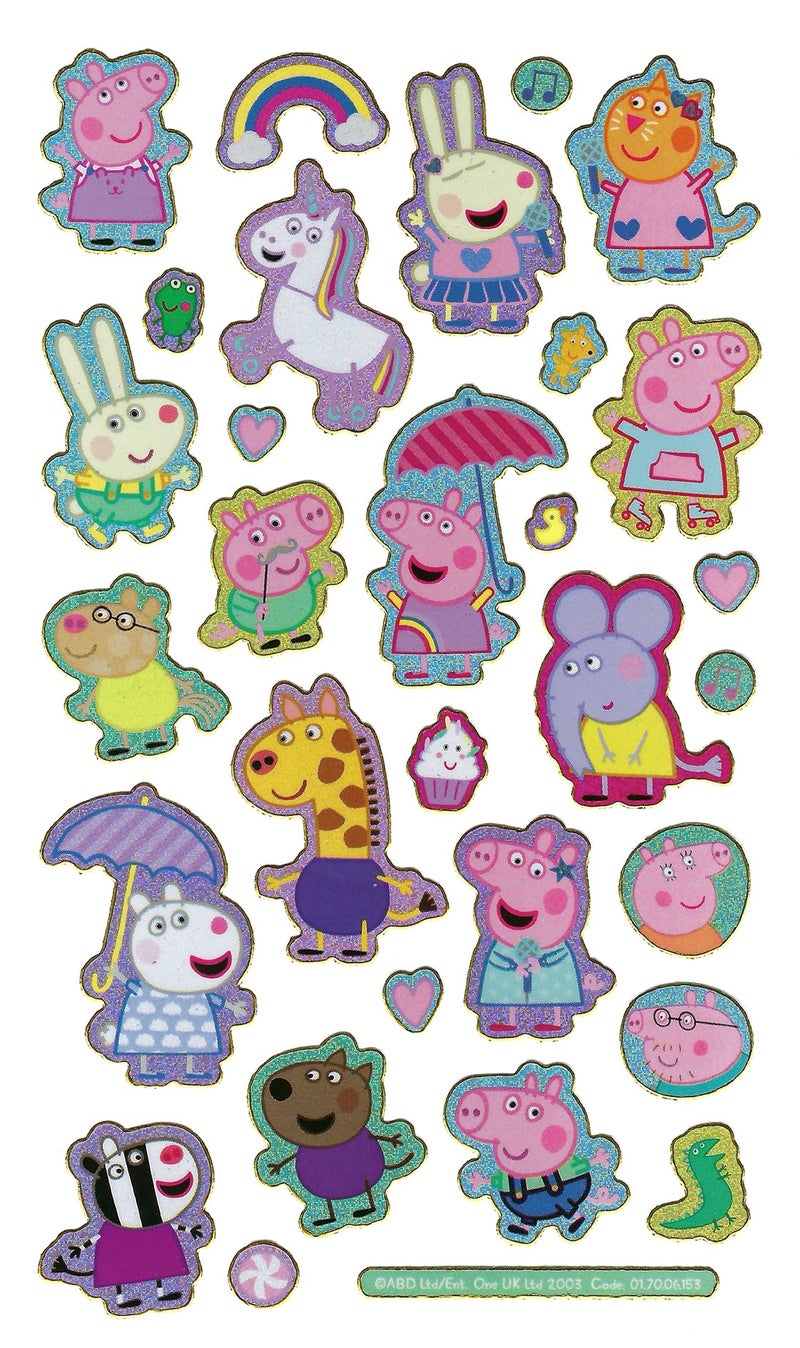 Paper Projects Peppa Pig Pink Sparkly Reusable Stickers | Official Licensed Product | Reusable on Non-Porous Surfaces, 19.5cm x 9.5cm - Image 1